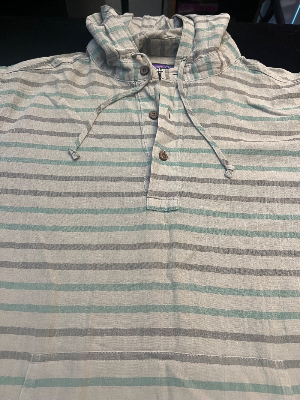 Patagonia organic cotton long sleeve Striped Hooded Pullover - Gray & Mint - Picture 10 of 12